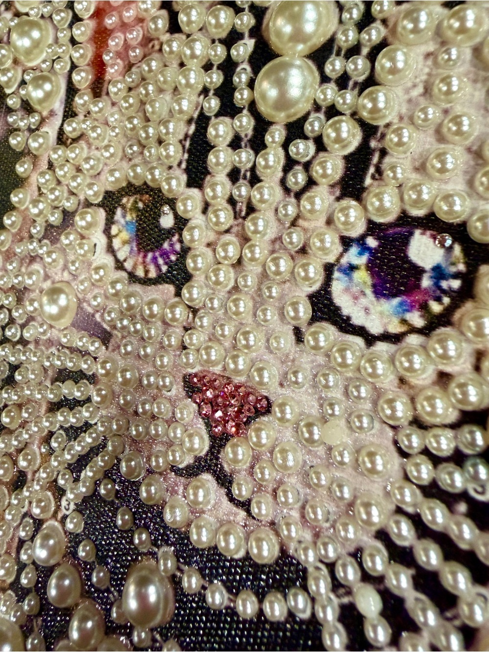 Framed Pearl Cat Wall Art | Crystal Embellished Mixed Media | 18” x 14” - Picture 7 of 10